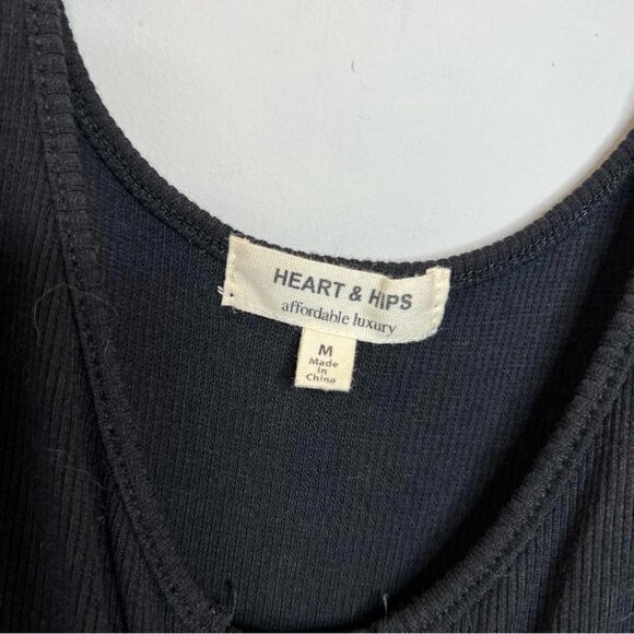 Heart & Hips Womens Size Medium Black Ribbed Midi Tank Dress Button Front Ruched - Picture 5 of 10